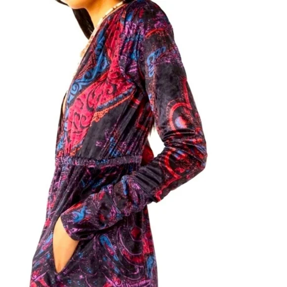 NWT FP Giselle Velvet Stretchy Wide Leg Jumpsuit Dark Combo Xs - Picture 12 of 17